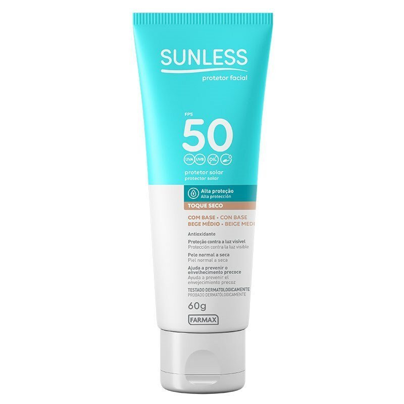 large-813097-1.jpg Protetor Solar Facial Sunless Toque Seco Com Base Fps 50 Bege Médio 60g - Imagem 1